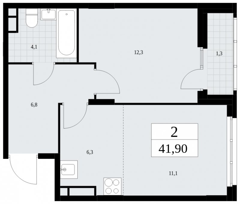 2-комнатная квартира (евро) без отделки, 41.9 м2, 11 этаж, сдача 4 квартал 2024 г., ЖК Скандинавия, корпус 36.2.2 - объявление 1780008 - фото №1
