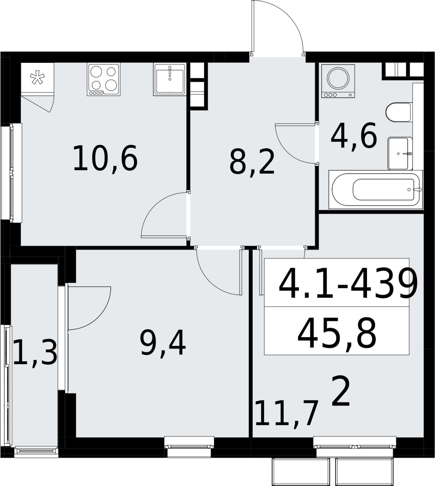 2-комнатная квартира с полной отделкой, 45.8 м2, 6 этаж, сдача 2 квартал 2027 г., ЖК Южные сады, корпус 4.1.2 - объявление 2392945 - фото №1