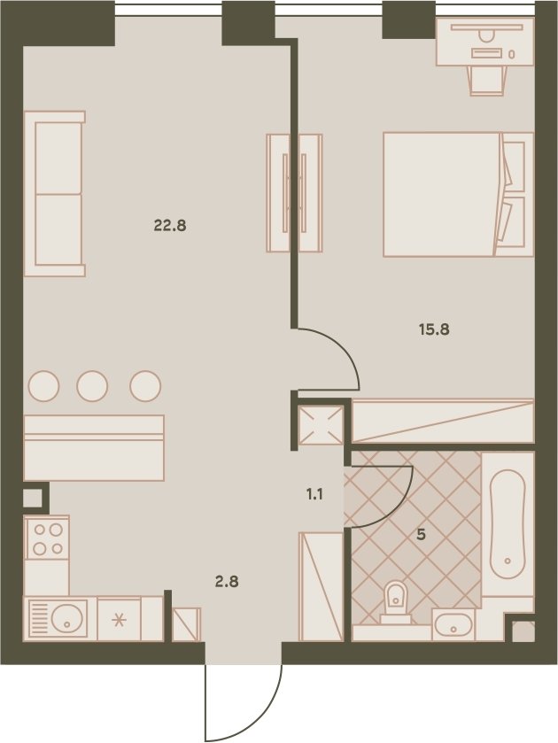 2-комнатная квартира с частичной отделкой, 47.7 м2, 9 этаж, сдача 3 квартал 2023 г., ЖК Eniteo, корпус 2 - объявление 2259036 - фото №1