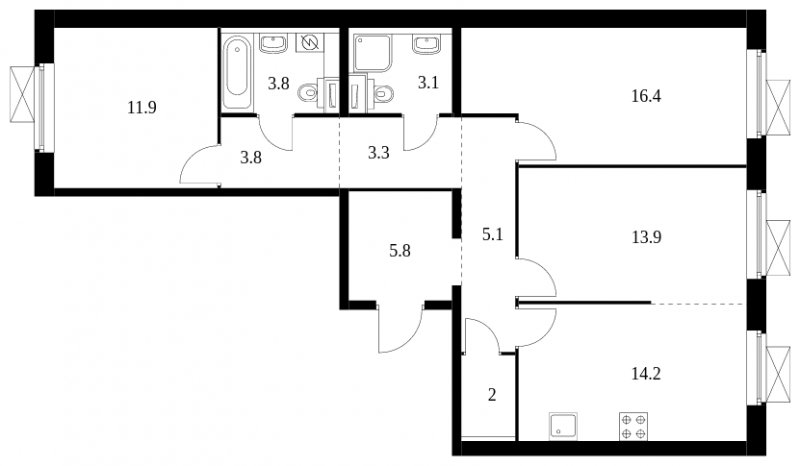 3-комнатная квартира с полной отделкой, 83.3 м2, 10 этаж, сдача 3 квартал 2024 г., ЖК Люблинский парк, корпус 15 - объявление 1775469 - фото №1
