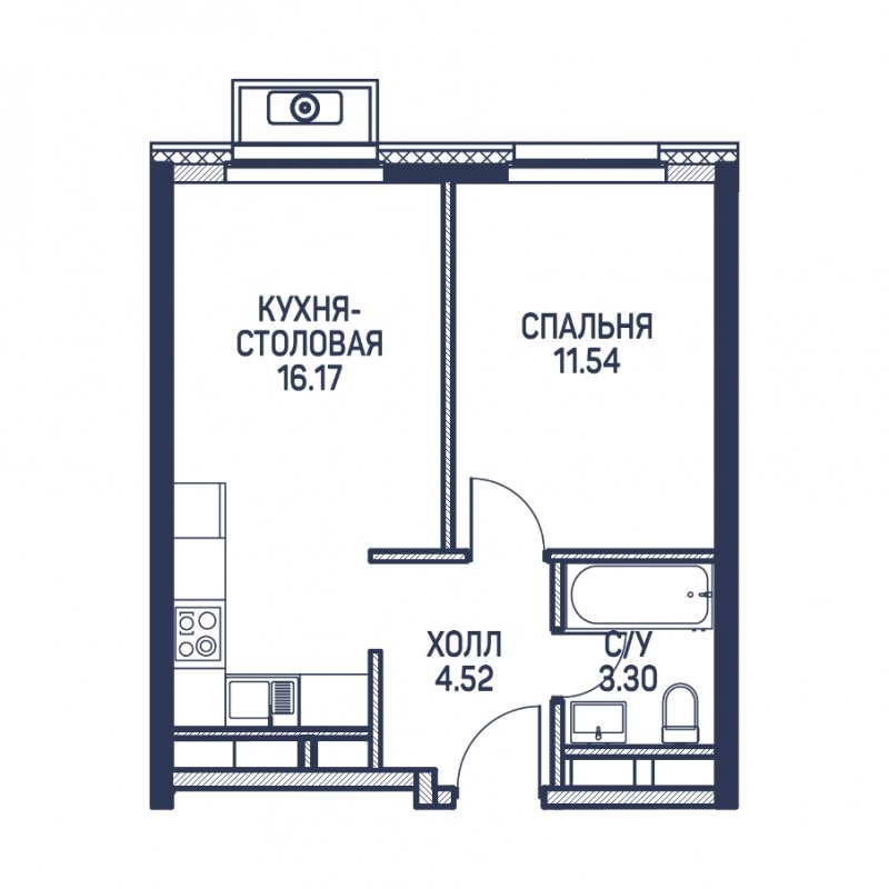 1-комнатная квартира с частичной отделкой, 35.7 м2, 22 этаж, сдача 3 квартал 2022 г., ЖК Любовь и Голуби, корпус 1 - объявление 1780900 - фото №1