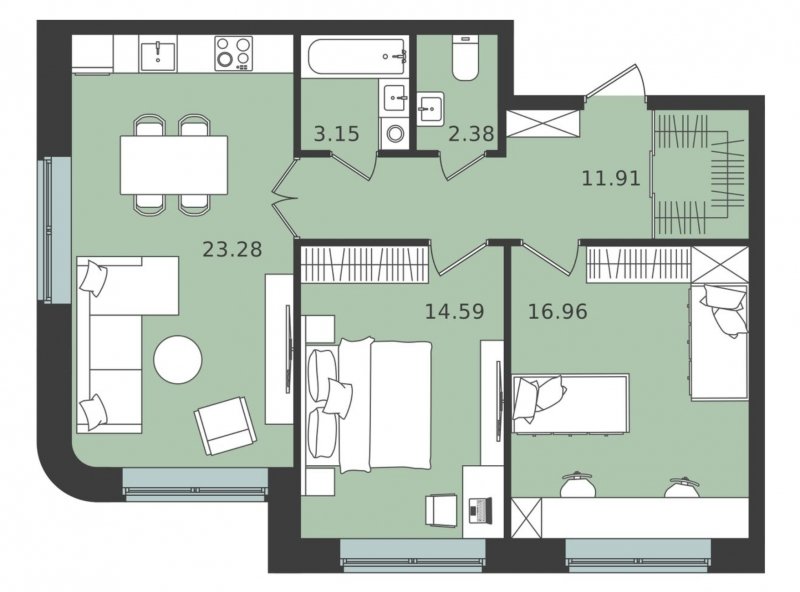 2-комнатная квартира без отделки, 72.27 м2, 1 этаж, сдача 1 квартал 2024 г., ЖК Мишино-2, корпус 8 - объявление 1945867 - фото №1