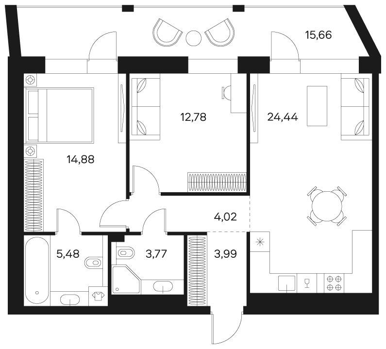 2-комнатная квартира без отделки, 77.18 м2, 2 этаж, сдача 4 квартал 2024 г., ЖК FØRST, корпус 2 - объявление 1943038 - фото №1