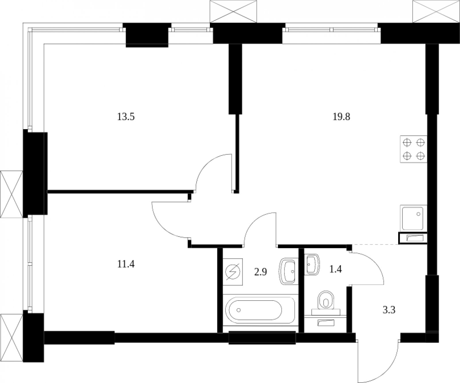 2-комнатные апартаменты с полной отделкой, 51.8 м2, 3 этаж, сдача 2 квартал 2023 г., ЖК Волоколамское 24, корпус 3 - объявление 2008365 - фото №1
