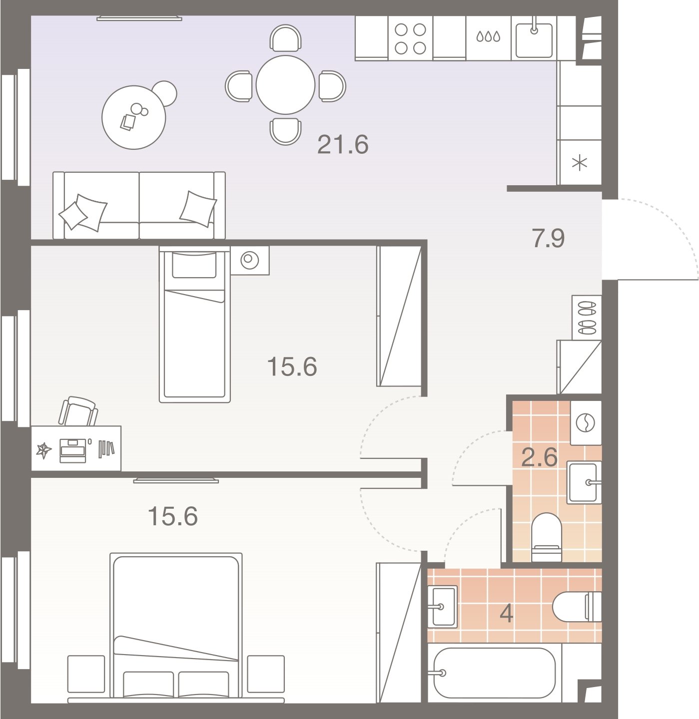 3-комнатная квартира без отделки, 67.3 м2, 16 этаж, сдача 1 квартал 2026 г., ЖК Twelve, корпус 2 - объявление 2372476 - фото №1