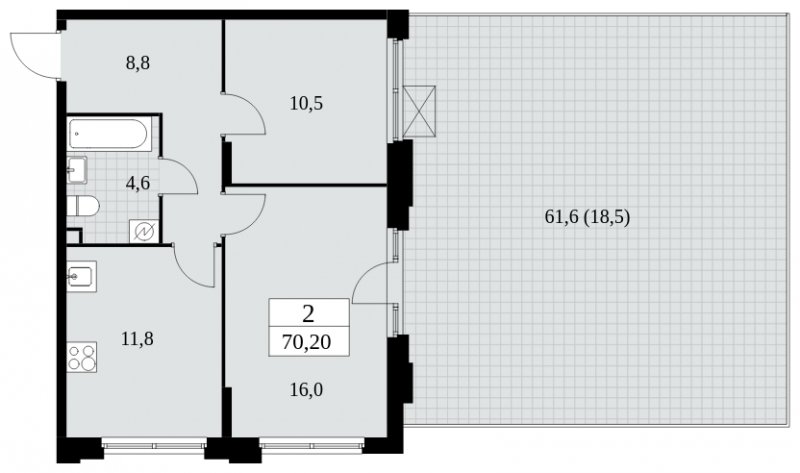 2-комнатная квартира с частичной отделкой, 70.2 м2, 2 этаж, сдача 4 квартал 2024 г., ЖК Скандинавия, корпус 2.27.4 - объявление 2052232 - фото №1
