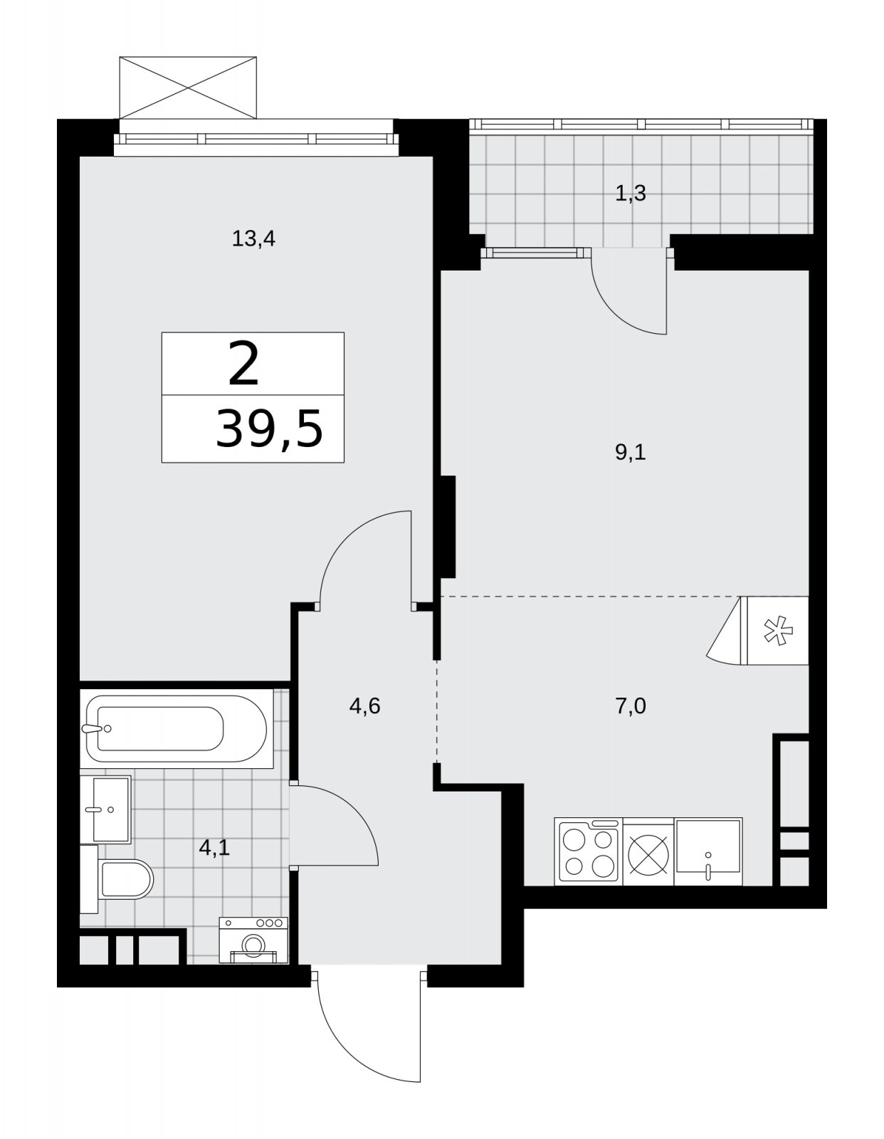 2-комнатная квартира (евро) без отделки, 39.5 м2, 13 этаж, сдача 1 квартал 2026 г., ЖК Деснаречье, корпус 4.2 - объявление 2263588 - фото №1