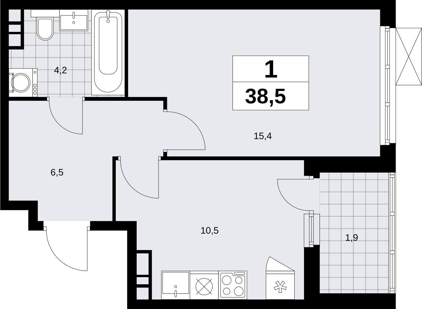 1-комнатная квартира без отделки, 38.5 м2, 4 этаж, сдача 4 квартал 2026 г., ЖК Скандинавия, корпус 2.18.1.2 - объявление 2350632 - фото №1