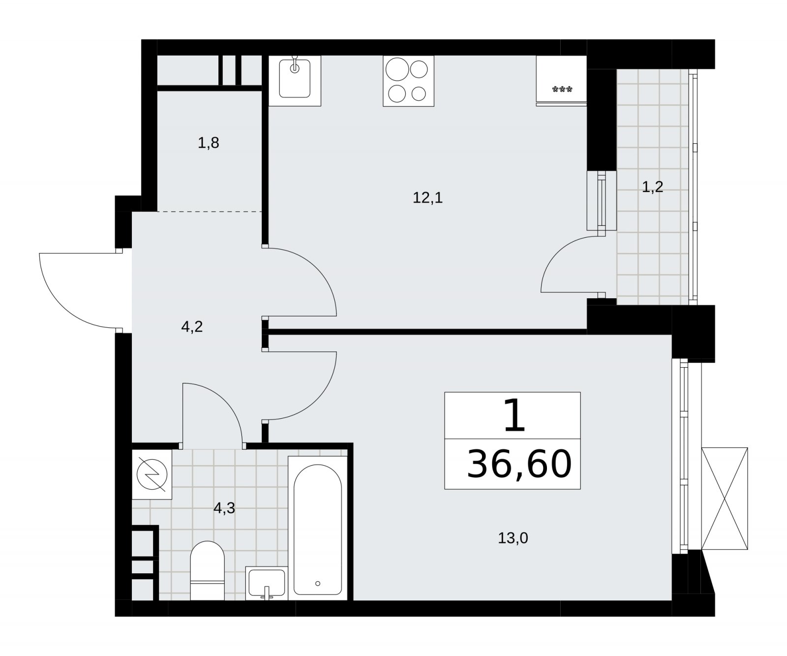 1-комнатная квартира с частичной отделкой, 36.6 м2, 7 этаж, сдача 4 квартал 2025 г., ЖК Скандинавия, корпус 28.4 - объявление 2202783 - фото №1