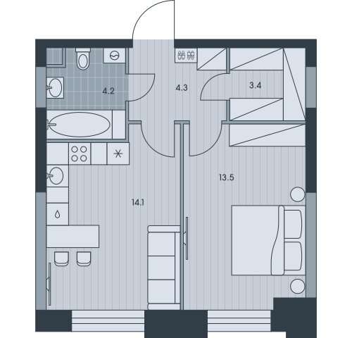 1-комнатная квартира без отделки, 39.5 м2, 21 этаж, сдача 3 квартал 2025 г., ЖК EVER, корпус 4 - объявление 2397934 - фото №1