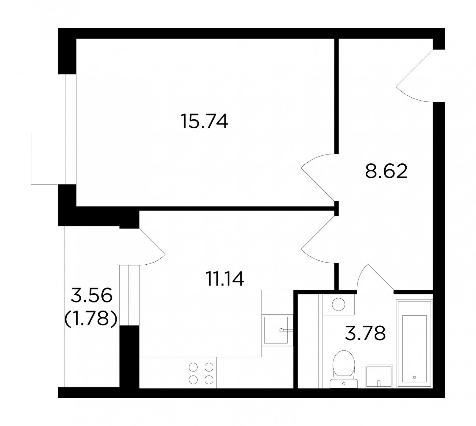 1-комнатная квартира без отделки, 41.06 м2, 12 этаж, дом сдан, ЖК VESNA, корпус 1 - объявление 2127135 - фото №1