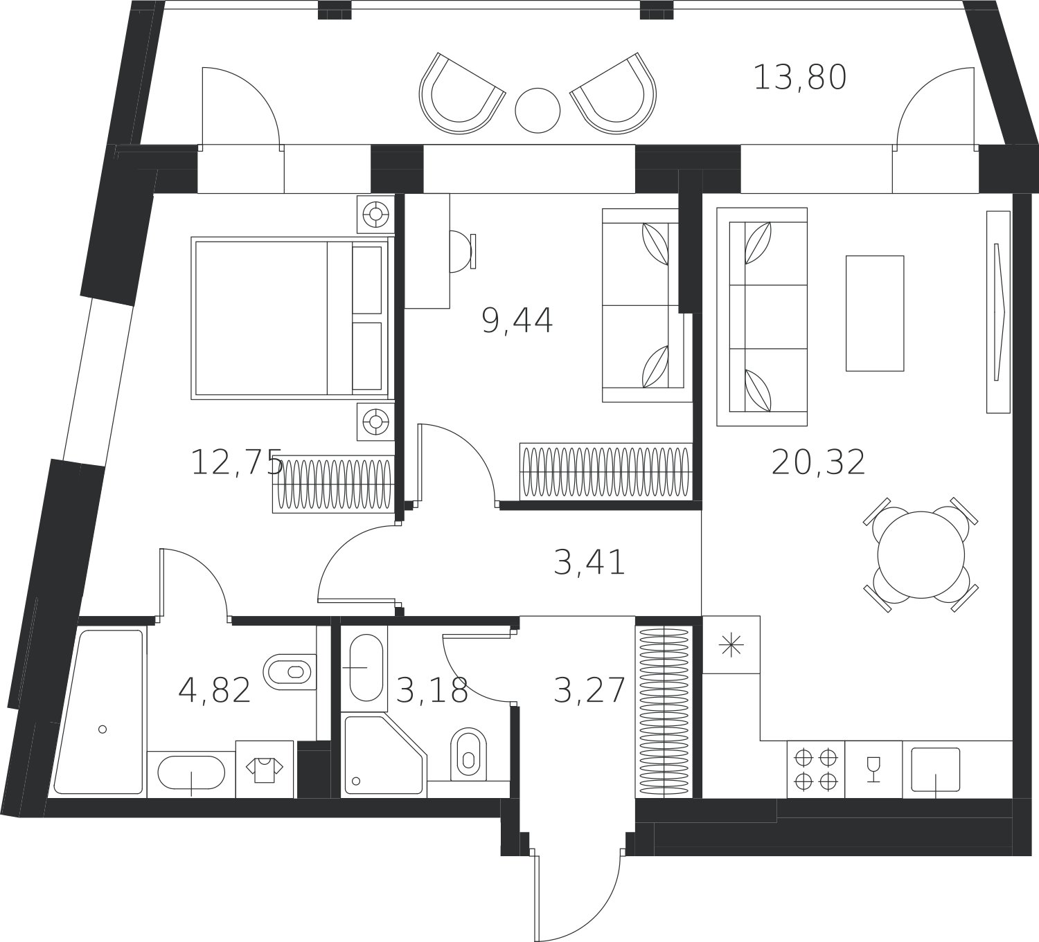 2-комнатная квартира без отделки, 64.1 м2, 15 этаж, сдача 4 квартал 2024 г., ЖК FØRST, корпус 1 - объявление 2386524 - фото №1