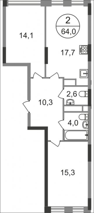 2-комнатная квартира без отделки, 64 м2, 10 этаж, сдача 1 квартал 2025 г., ЖК город-парк Переделкино Ближнее, корпус 17-1 - объявление 2275633 - фото №1