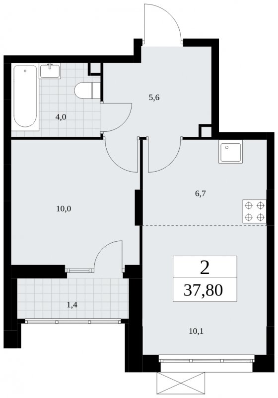 2-комнатная квартира (евро) без отделки, 37.8 м2, 2 этаж, сдача 4 квартал 2024 г., ЖК Скандинавия, корпус 36.3.2 - объявление 1894657 - фото №1