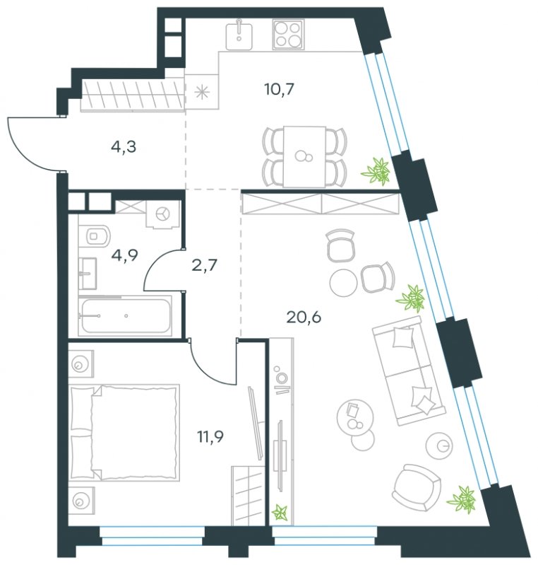 2-комнатная квартира без отделки, 55.1 м2, 7 этаж, сдача 4 квартал 2023 г., ЖК Level Нагатинская, корпус С - объявление 1693682 - фото №1