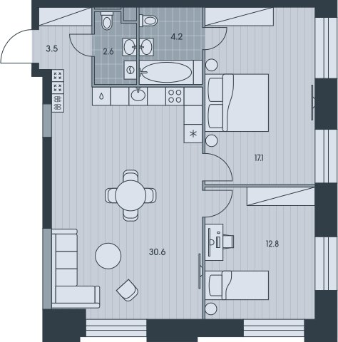 3-комнатная квартира без отделки, 70.8 м2, 28 этаж, сдача 3 квартал 2025 г., ЖК EVER, корпус 5 - объявление 2344785 - фото №1
