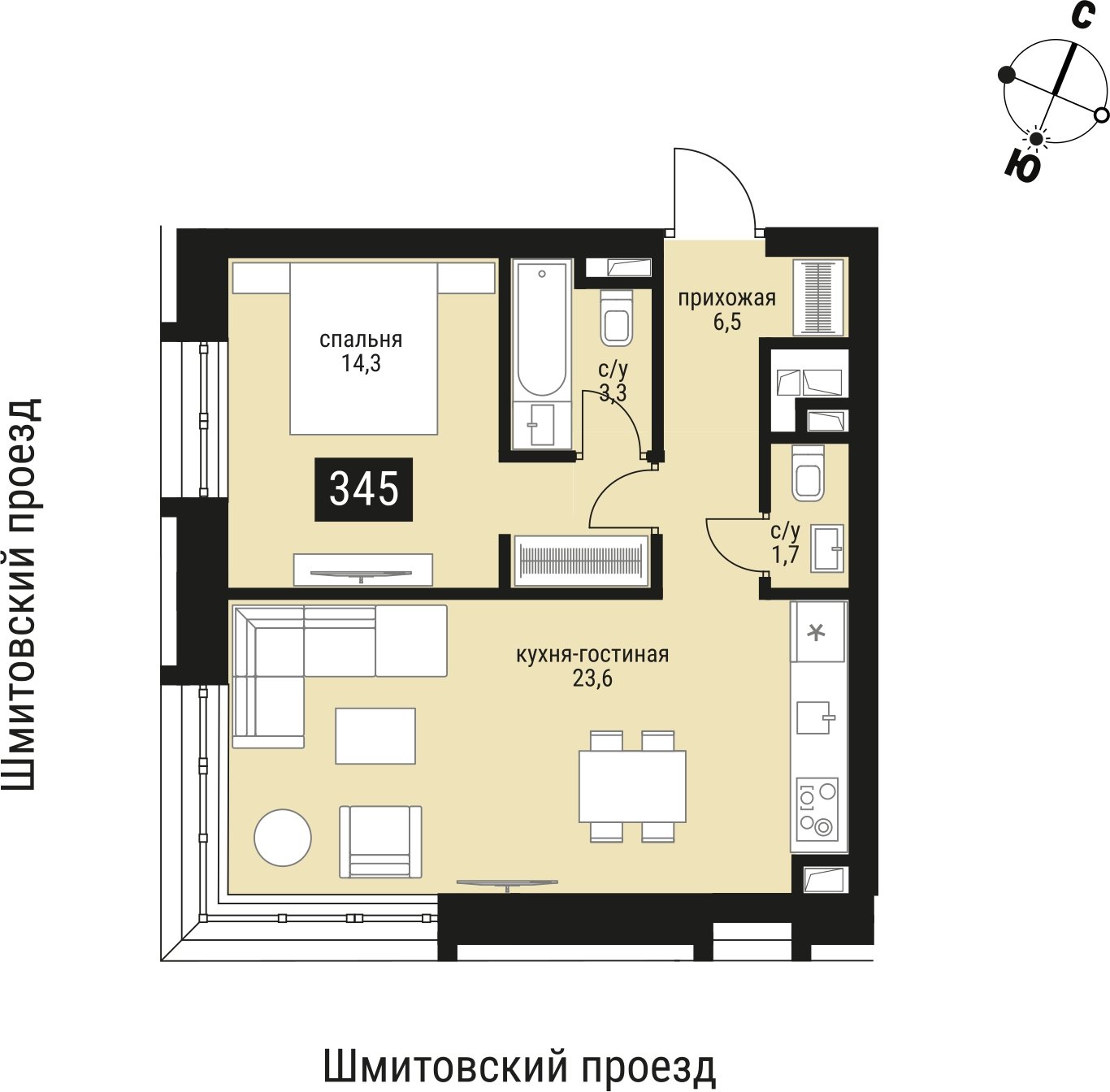 1-комнатная квартира без отделки, 49.4 м2, 2 этаж, сдача 2 квартал 2026 г., ЖК Шелепиха, корпус 1 - объявление 2383616 - фото №1