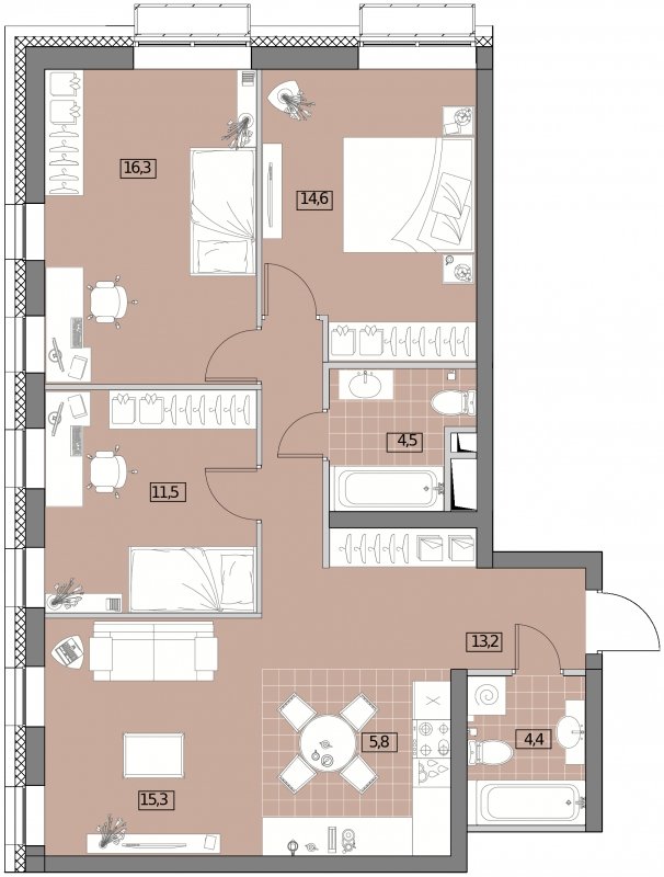4-комнатная квартира (евро) без отделки, 85.59 м2, 3 этаж, сдача 2 квартал 2022 г., ЖК Вестердам, корпус 4 - объявление 1501225 - фото №1