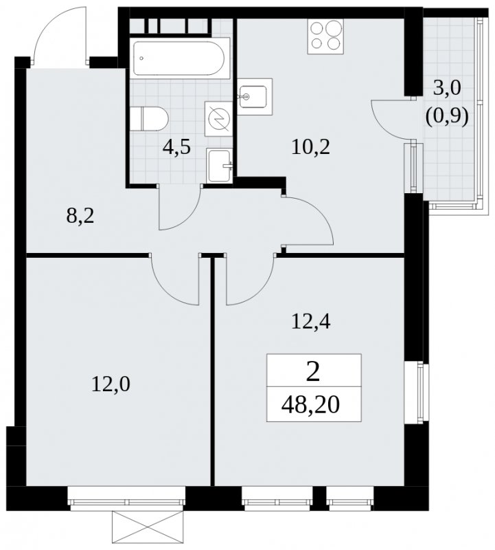 2-комнатная квартира без отделки, 48.2 м2, 17 этаж, сдача 1 квартал 2025 г., ЖК Прокшино, корпус 5.2.5 - объявление 1900971 - фото №1