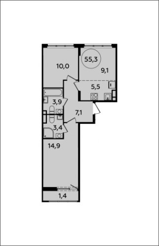 3-комнатная квартира (евро) с полной отделкой, 55.3 м2, 7 этаж, сдача 2 квартал 2024 г., ЖК Испанские кварталы, корпус 8.2 - объявление 1633598 - фото №1