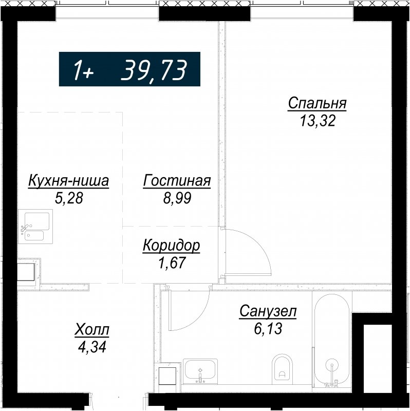 1-комнатная квартира с полной отделкой, 39.73 м2, 32 этаж, сдача 4 квартал 2022 г., ЖК Селигер Сити, корпус Кандинский - объявление 1709449 - фото №1