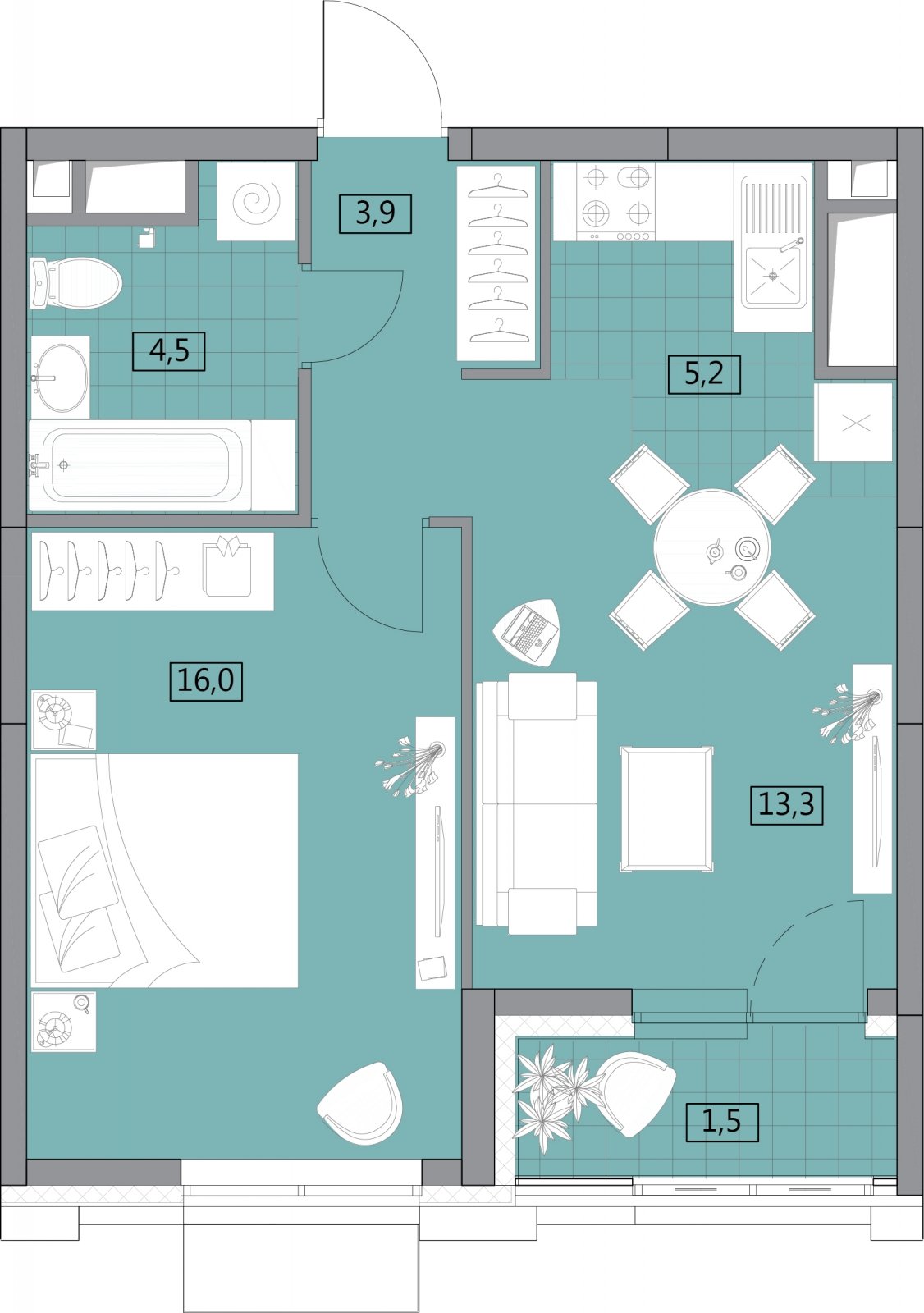 1-комнатная квартира без отделки, 45.3 м2, 22 этаж, дом сдан, ЖК Вестердам, корпус 3 - объявление 2176863 - фото №1