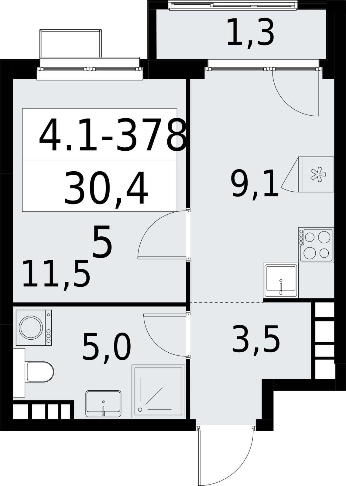 1-комнатная квартира с полной отделкой, 30.4 м2, 23 этаж, сдача 2 квартал 2027 г., ЖК Южные сады, корпус 4.1.2 - объявление 2392884 - фото №1