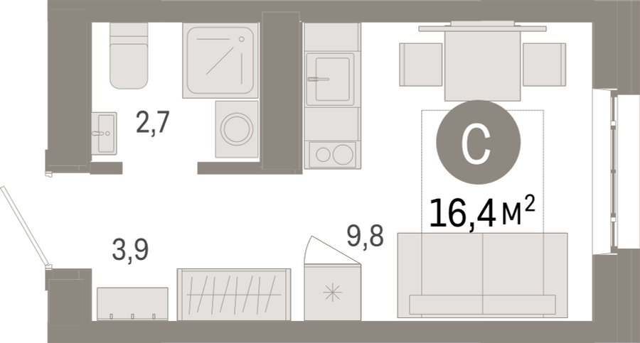 Студия с частичной отделкой, 16.4 м2, 10 этаж, сдача 3 квартал 2026 г., ЖК Квартал Метроном, корпус 1 - объявление 2362434 - фото №1