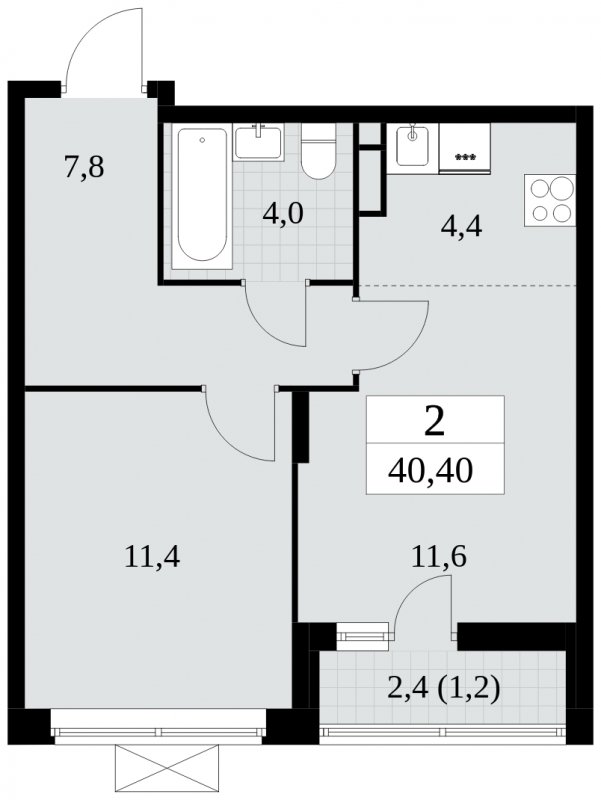 2-комнатная квартира (евро) без отделки, 40.4 м2, 4 этаж, сдача 2 квартал 2024 г., ЖК Прокшино, корпус 6.1 - объявление 1662501 - фото №1