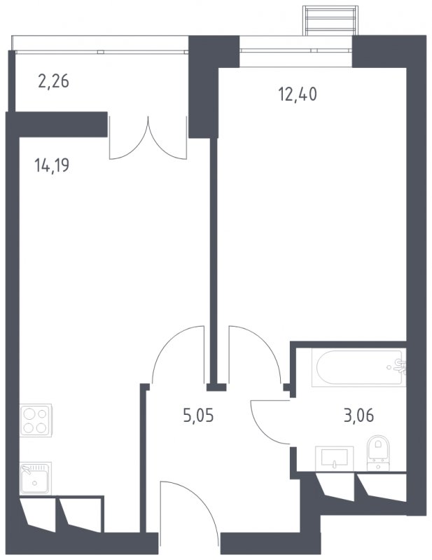 1-комнатная квартира с полной отделкой, 36.96 м2, 22 этаж, сдача 3 квартал 2024 г., ЖК Квартал Спутник, корпус 18 - объявление 1805867 - фото №1