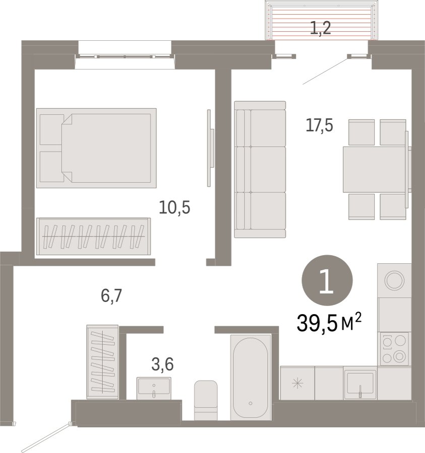 1-комнатная квартира с частичной отделкой, 39.5 м2, 28 этаж, сдача 3 квартал 2026 г., ЖК Квартал Метроном, корпус 1 - объявление 2300705 - фото №1