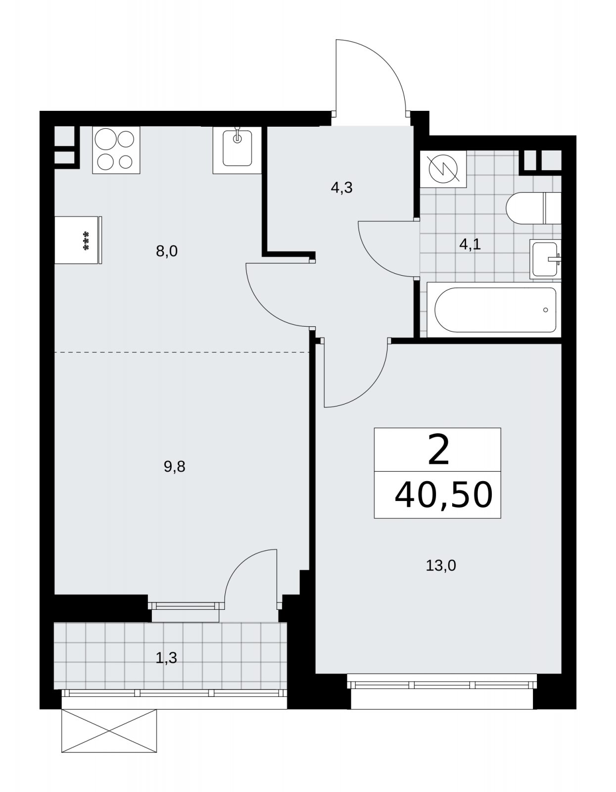 2-комнатная квартира (евро) с частичной отделкой, 40.5 м2, 3 этаж, сдача 4 квартал 2025 г., ЖК Бунинские кварталы, корпус 3.4 - объявление 2152078 - фото №1