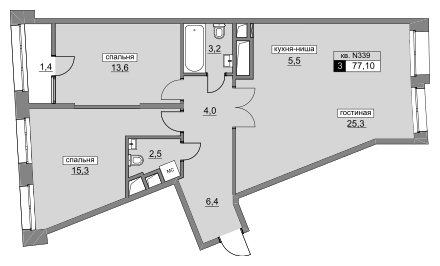 3-комнатная квартира (евро) без отделки, 77.1 м2, 10 этаж, сдача 4 квартал 2022 г., ЖК Румянцево-Парк, корпус 3 - объявление 1466284 - фото №1