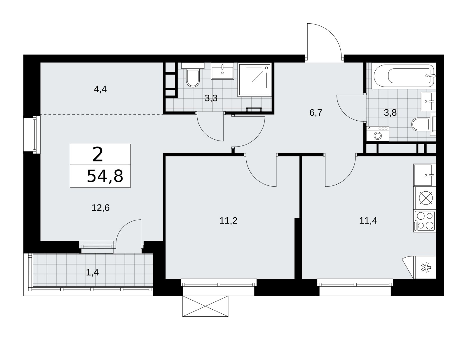 2-комнатная квартира без отделки, 54.8 м2, 9 этаж, сдача 2 квартал 2026 г., ЖК Скандинавия, корпус 25.5 - объявление 2283654 - фото №1