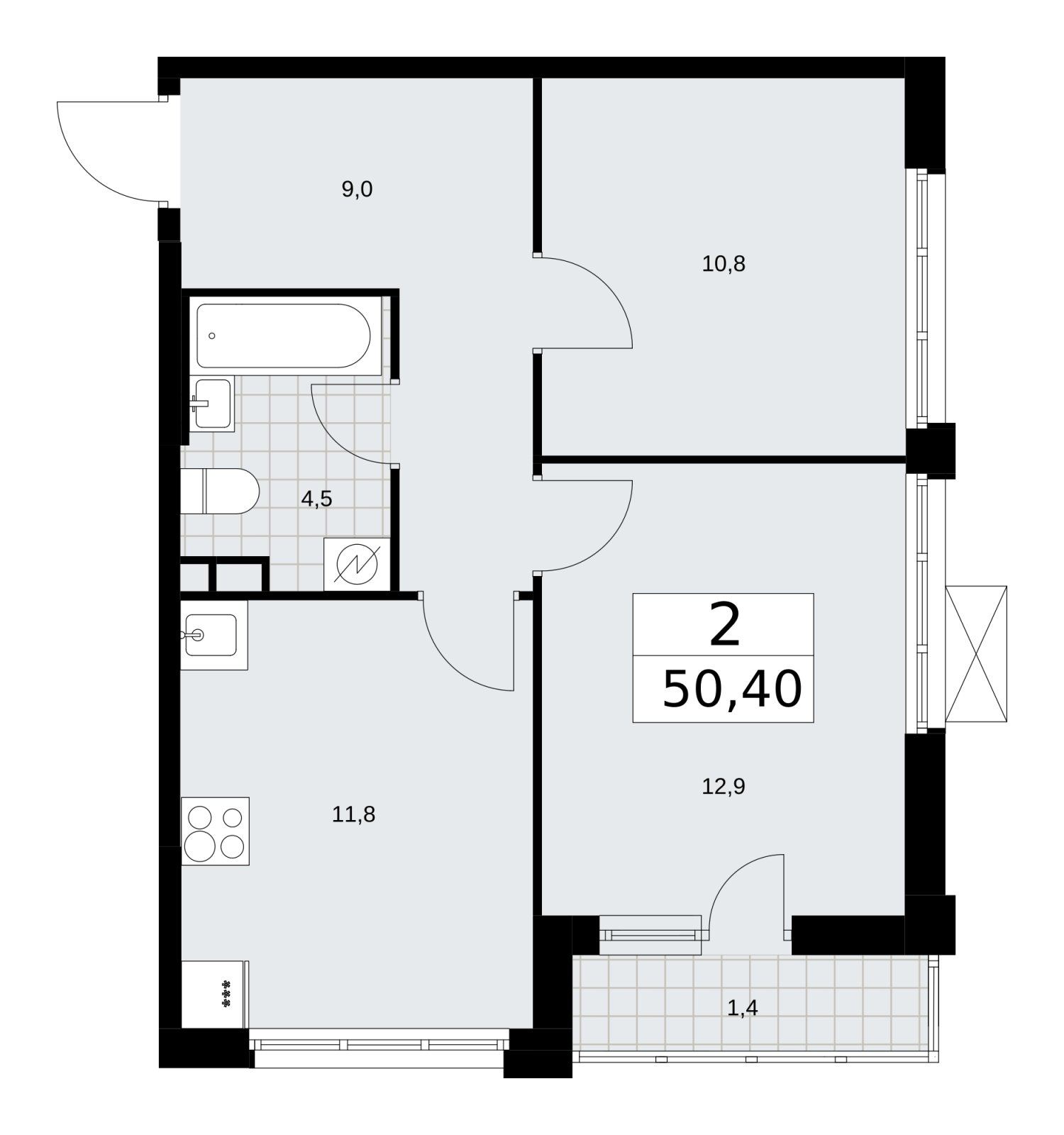 2-комнатная квартира без отделки, 50.4 м2, 3 этаж, сдача 3 квартал 2025 г., ЖК Скандинавия, корпус 28.1 - объявление 2201782 - фото №1