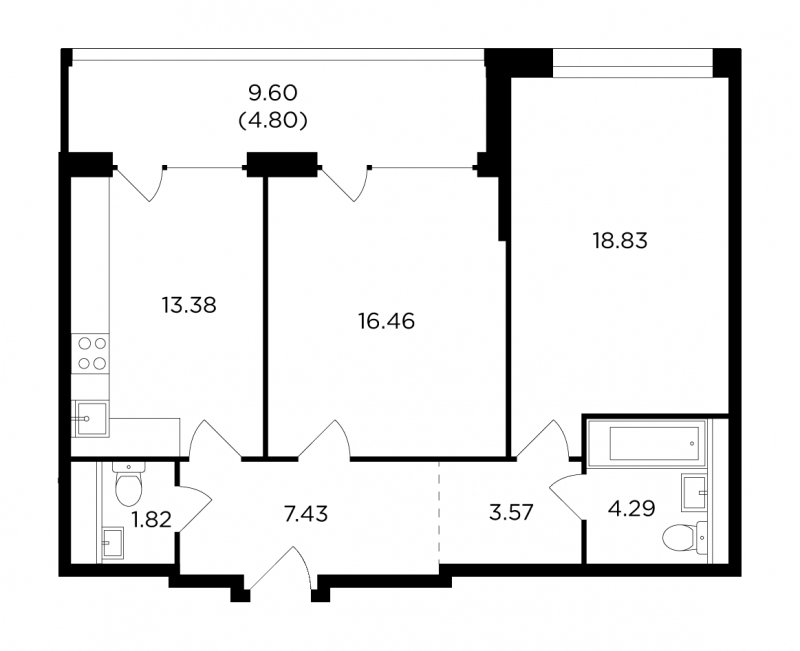 2-комнатная квартира с полной отделкой, 70.58 м2, 3 этаж, дом сдан, ЖК RiverSky, корпус 8 - объявление 1767760 - фото №1