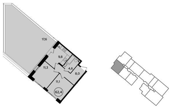 2-комнатная квартира с частичной отделкой, 62.4 м2, 2 этаж, сдача 2 квартал 2023 г., ЖК Прокшино, корпус 3.2 - объявление 1503151 - фото №1