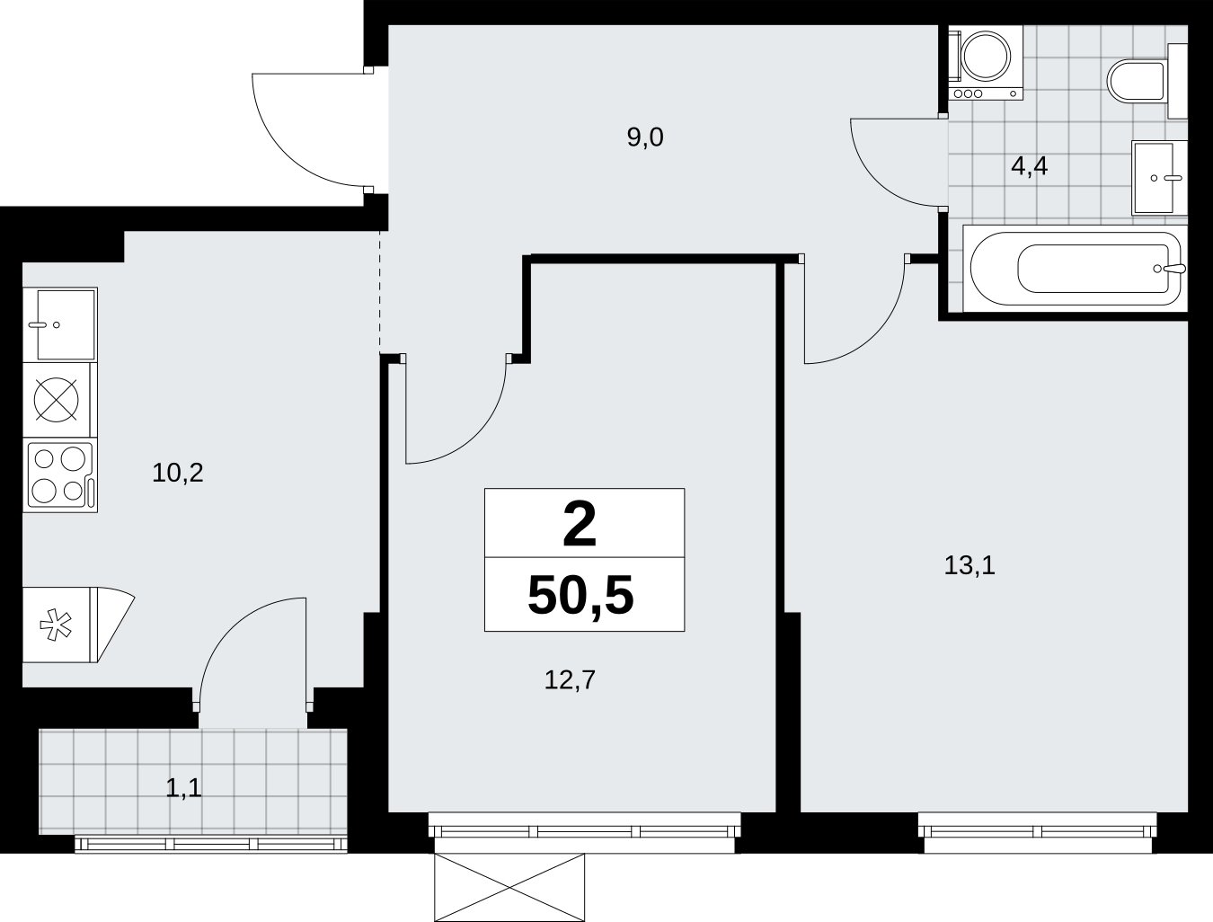 2-комнатная квартира без отделки, 50.5 м2, 9 этаж, сдача 1 квартал 2026 г., ЖК Дзен-кварталы, корпус 6.2.1 - объявление 2328501 - фото №1