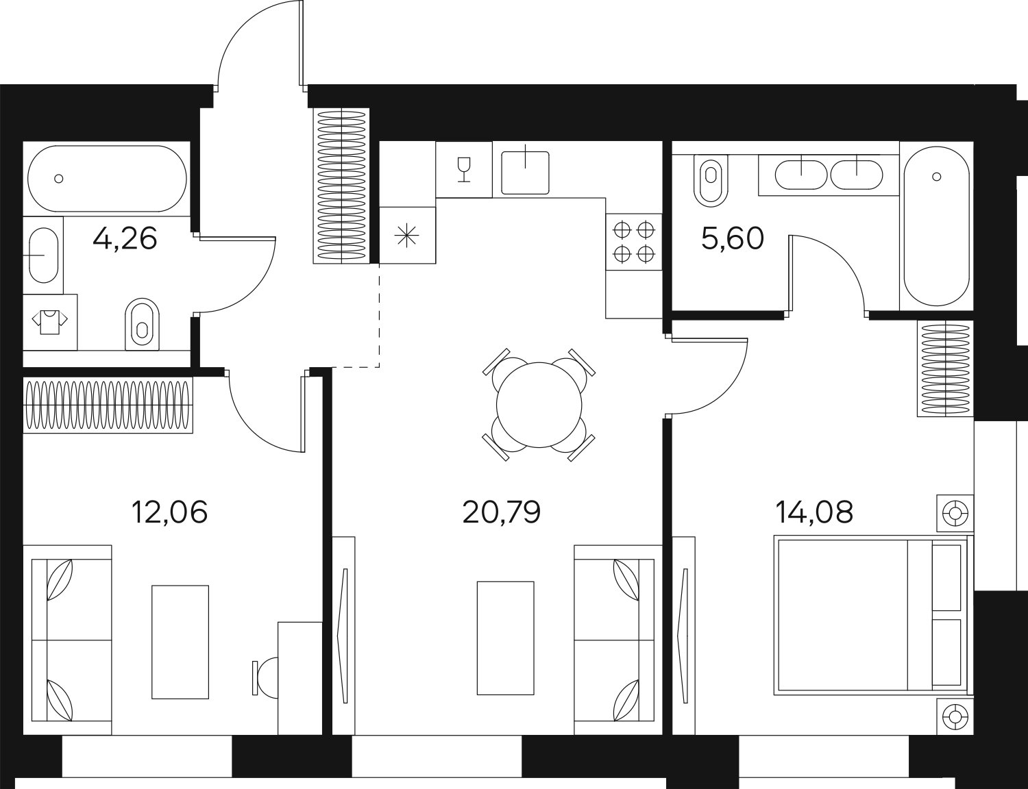 2-комнатная квартира без отделки, 61.58 м2, 3 этаж, сдача 4 квартал 2024 г., ЖК FØRST, корпус 2 - объявление 1943005 - фото №1