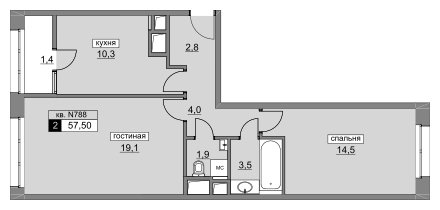 2-комнатная квартира без отделки, 57.5 м2, 10 этаж, сдача 4 квартал 2022 г., ЖК Румянцево-Парк, корпус 3 - объявление 1187268 - фото №1