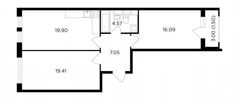 2-комнатная квартира без отделки, 68.52 м2, 4 этаж, сдача 1 квартал 2023 г., ЖК TopHILLS, корпус 6 - объявление 1529064 - фото №1