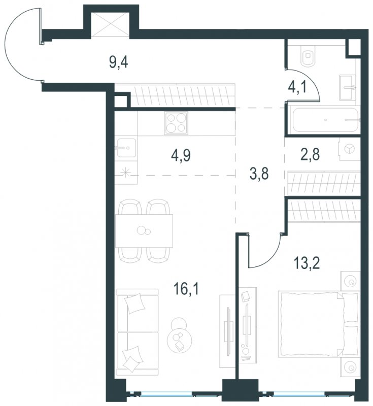 2-комнатная квартира без отделки, 54.3 м2, 26 этаж, сдача 2 квартал 2025 г., ЖК Level Мичуринский, корпус 1 - объявление 1775389 - фото №1