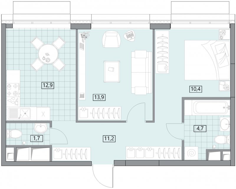 2-комнатная квартира без отделки, 56 м2, 10 этаж, дом сдан, ЖК Вестердам, корпус 3 - объявление 1862083 - фото №1