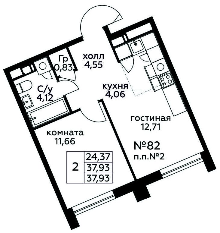 2-комнатная квартира (евро) с полной отделкой, 37.93 м2, 10 этаж, сдача 3 квартал 2024 г., ЖК МелисСад, корпус 1 - объявление 1821625 - фото №1