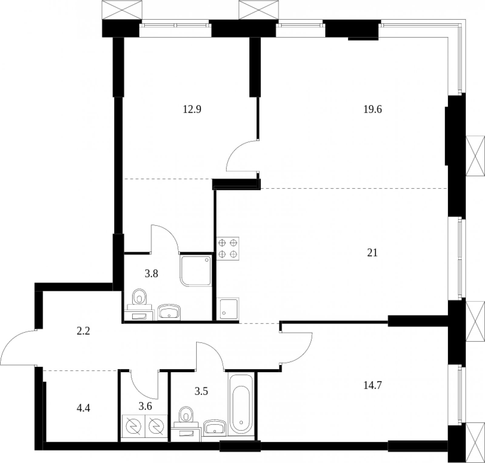 3-комнатные апартаменты с полной отделкой, 94.1 м2, 14 этаж, сдача 2 квартал 2023 г., ЖК Волоколамское 24, корпус 3 - объявление 2008381 - фото №1