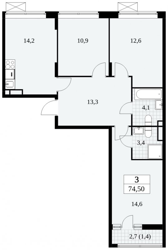 3-комнатная квартира без отделки, 74.5 м2, 6 этаж, сдача 3 квартал 2024 г., ЖК Прокшино, корпус 8.5 - объявление 1684269 - фото №1