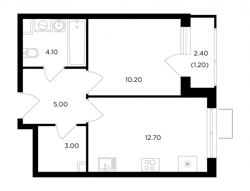 1-комнатная квартира без отделки, 36.2 м2, 5 этаж, сдача 1 квартал 2024 г., ЖК Миловидное, корпус 2 - объявление 1950889 - фото №1