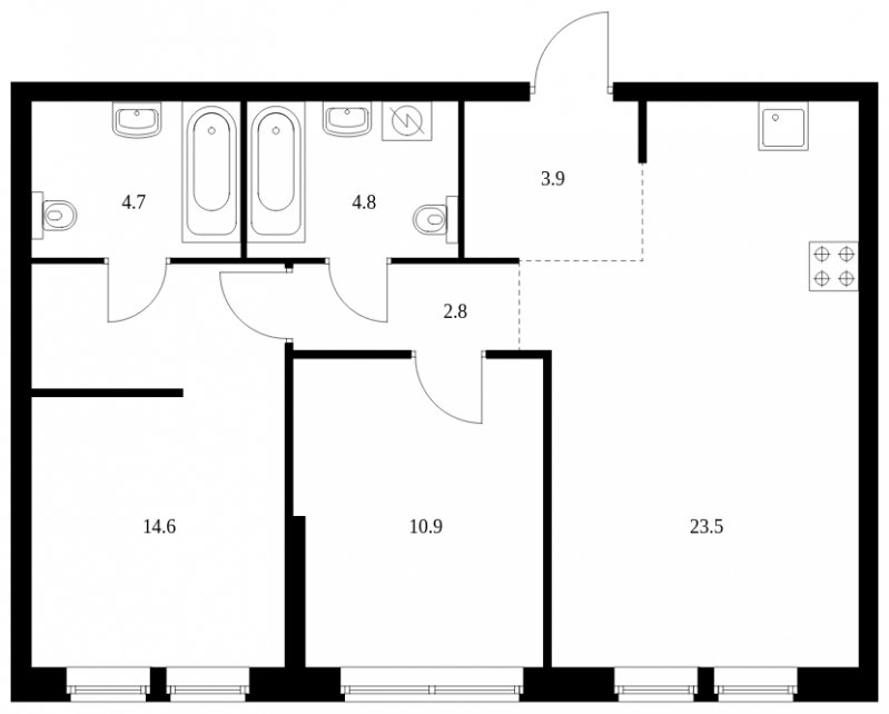 2-комнатная квартира с полной отделкой, 65.2 м2, 20 этаж, сдача 3 квартал 2023 г., ЖК Кронштадтский 9, корпус 1.1 - объявление 1636216 - фото №1