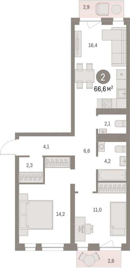 2-комнатная квартира с частичной отделкой, 66.59 м2, 3 этаж, сдача 1 квартал 2025 г., ЖК Первый квартал, корпус Дом 5 - объявление 2281409 - фото №1