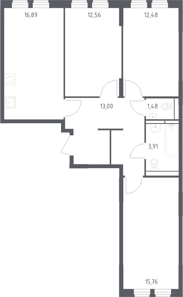 3-комнатная квартира с полной отделкой, 76.08 м2, 10 этаж, сдача 1 квартал 2025 г., ЖК Остафьево, корпус 18 - объявление 2000819 - фото №1